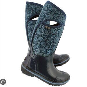 BOGS Plimsoll Tall Rain Boots Navy Quilted Floral Waterproof Women’s Size 7